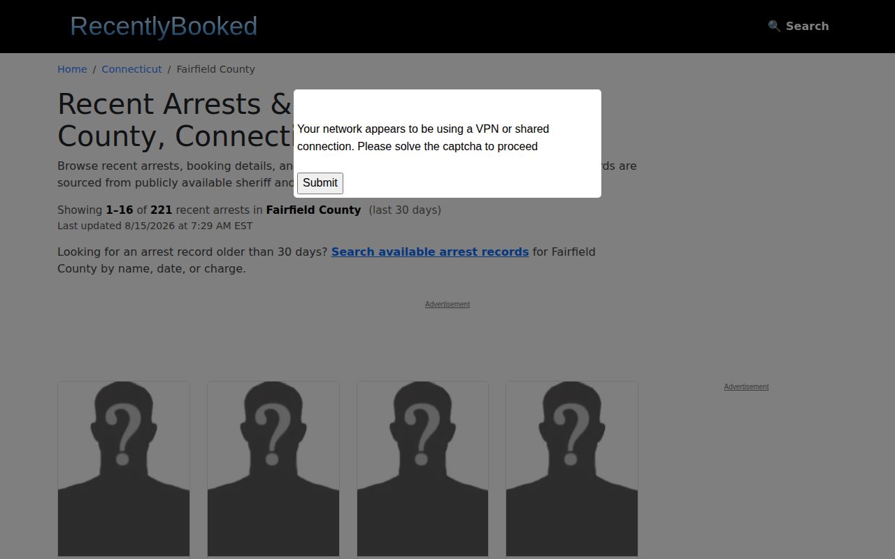 Unofficial RecentlyBooked Fairfield page relevant to Norwalk arrest news